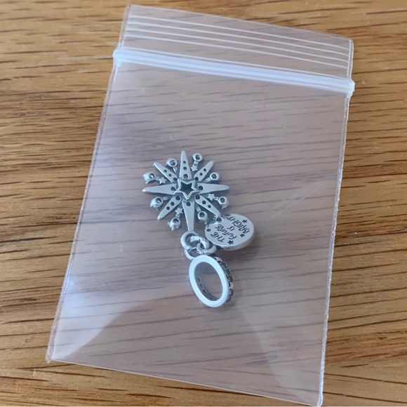 NWOT Sparkling Firework Double Dangle Charm Sterling Silver 925 - Picture 5 of 12